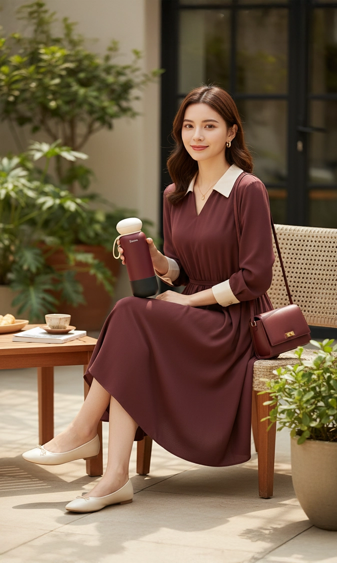 Sterna Aura – Burgundy Cream | Gün Boyu Sıcak & Soğuk Termos 740 ml